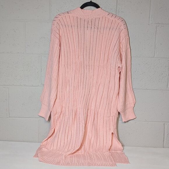 Women's Loose Fit Open Front Cardigan Long Cable Knit Sweater Sz Small NWT Pink - Picture 7 of 9